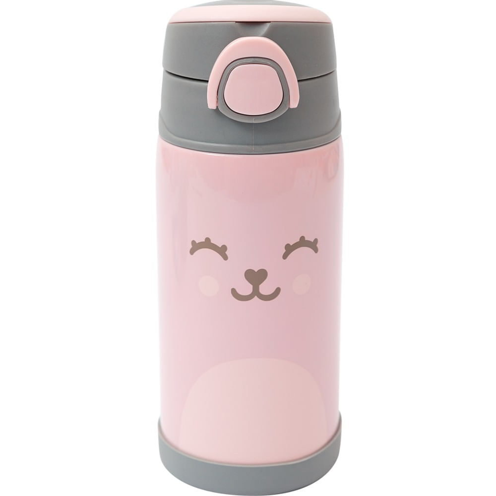 Garrafa Térmica Infantil - Gummy Parede Dupla Inox 400ML ROSA - Buba